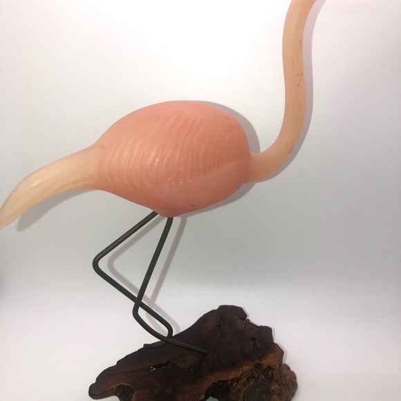 Vintage John Perry Pink Flamingo Sculpture On Burl Wood Figurine 11” - Picture 7 of 9